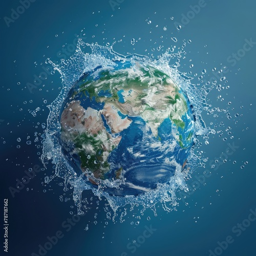 A visually stunning 3D concept of water droplets forming the shape of the Earth to promote awareness for World Water Day. 