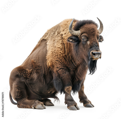 Illustrated sitting buffalo with detailed fur and horns photo