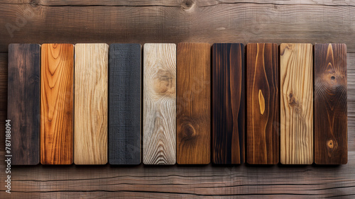 A row of wooden boards with different colors and textures