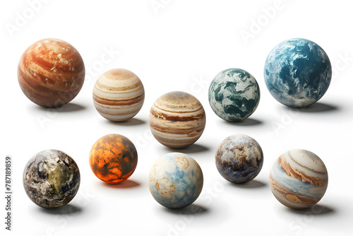 3d render of planets isolated on white background with clipping path.
