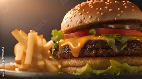 hamburger with fries
