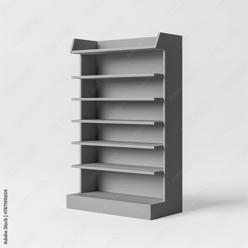 3D illustration of a cardboard display dumpbin shelf stand with shelves for goods and empty space on top 3D illustration of a cardboard display dumpbin shelf stand with shelves for goods and empty space on top