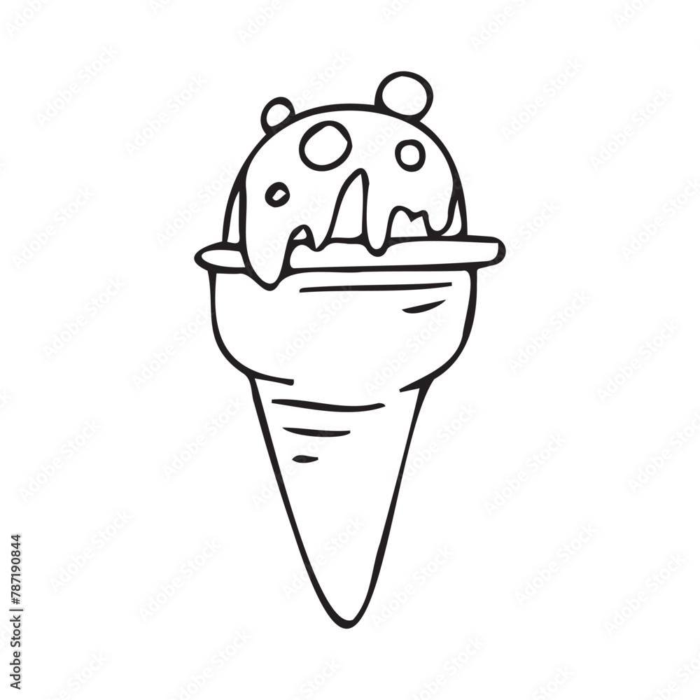 ice cream. doodle. black lines. sweet. summer. cooling. a sketch. The ice cream is hand-drawn. different types of cooling ice cream. on a white background. vector. food. dessert. cold. sweetness.