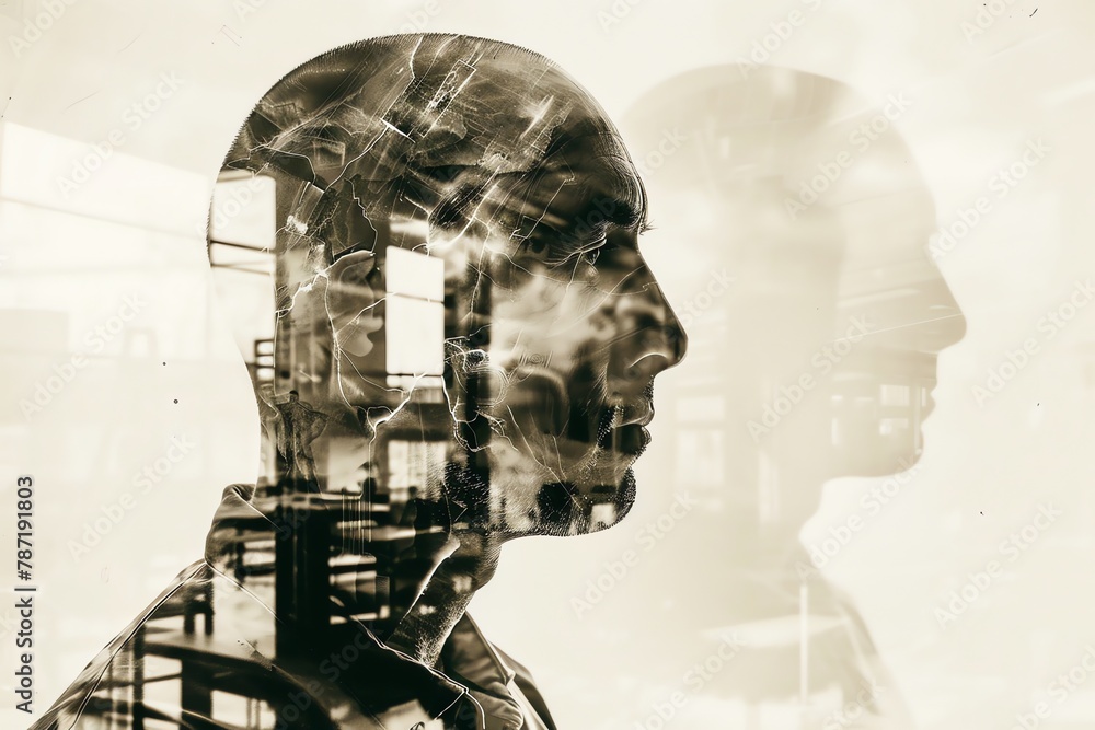 double exposure of a father hardworking, Fathers Day card image background, fathers day, aspect ratio 2:1 double exposure of a father hardworking, Fathers Day card image background, fathers day, aspect ratio 2:1