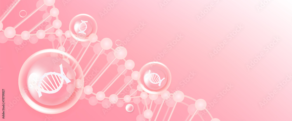 Hyaluronic acid and Niacinamide, pink collagen serum drops with cosmetic advertising background ready to use, illustration vector.