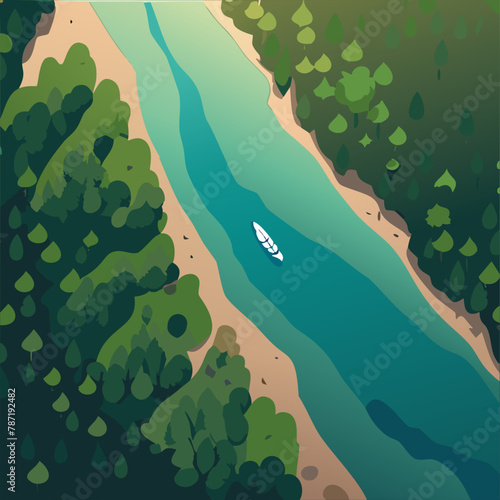 Summer time with beauty landscape river in the forest mountains top view Vector illustration 10 eps