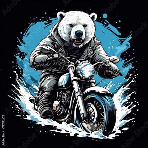 polar bear driving a motorcycle rides. Vector vintage engraving