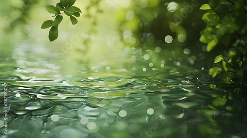 Close-up ofwater with green leaves in the background.