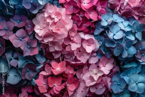 Close up of bunch of vibrant hydrangea flowers