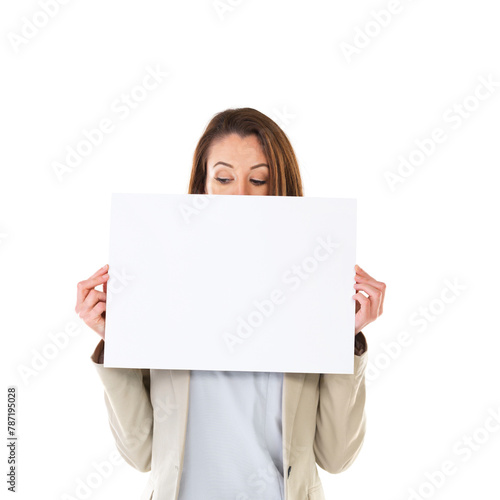 Woman, poster and advertising with mockup for branding, product placement and marketing on studio background. Banner, blank or billboard sign by female person for display, announcement or design © peopleimages.com