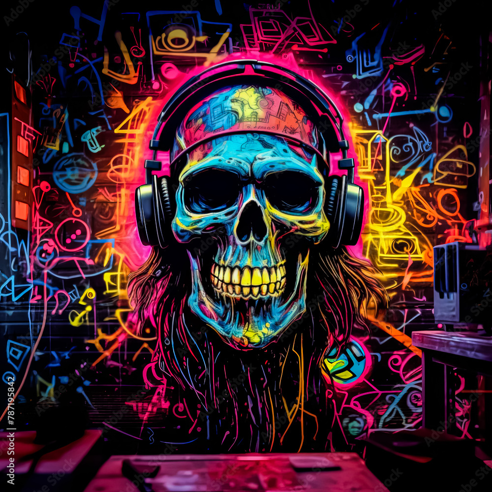 A neon skull with neon colors. A neon skull with neon colors.