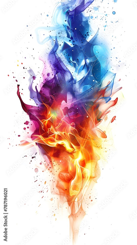 A multicolored comet with many tails. Art on a perfectly white background. 