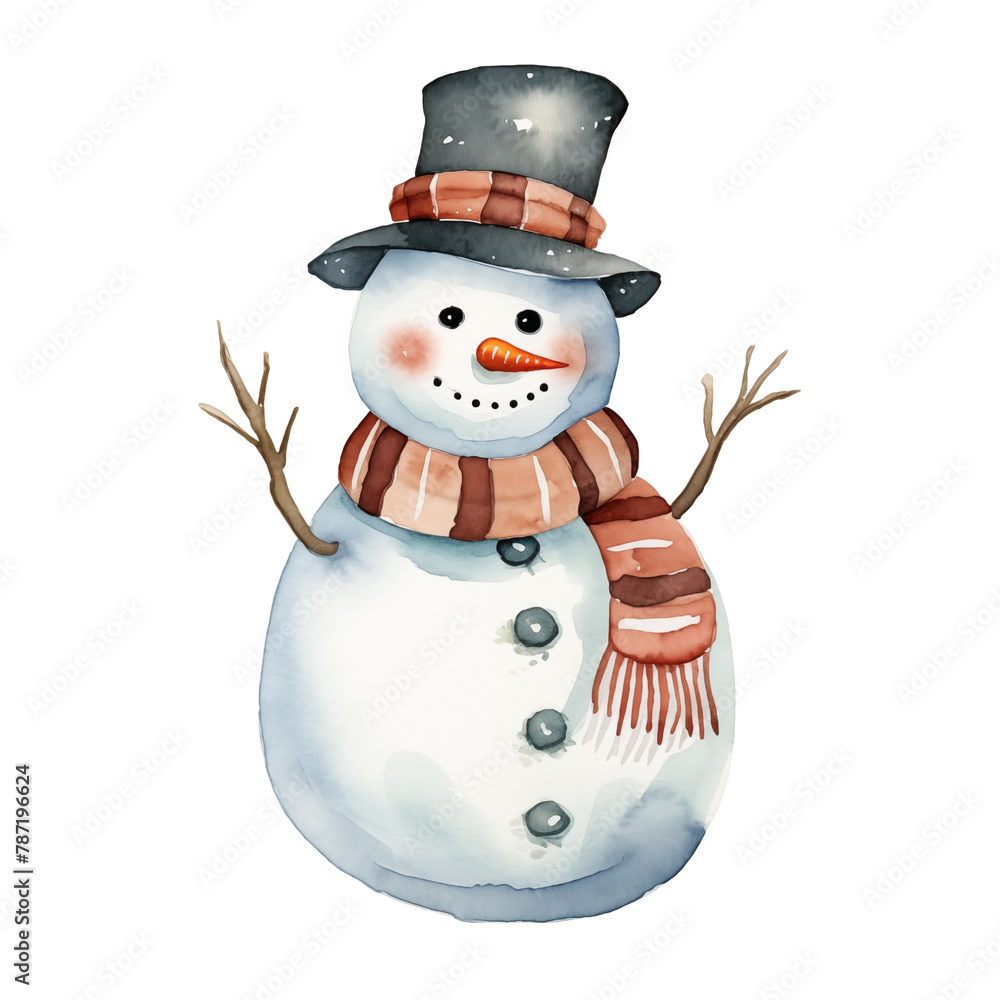 Watercolor Christmas Snowman with Top Hat Watercolor Christmas Snowman with Top Hat