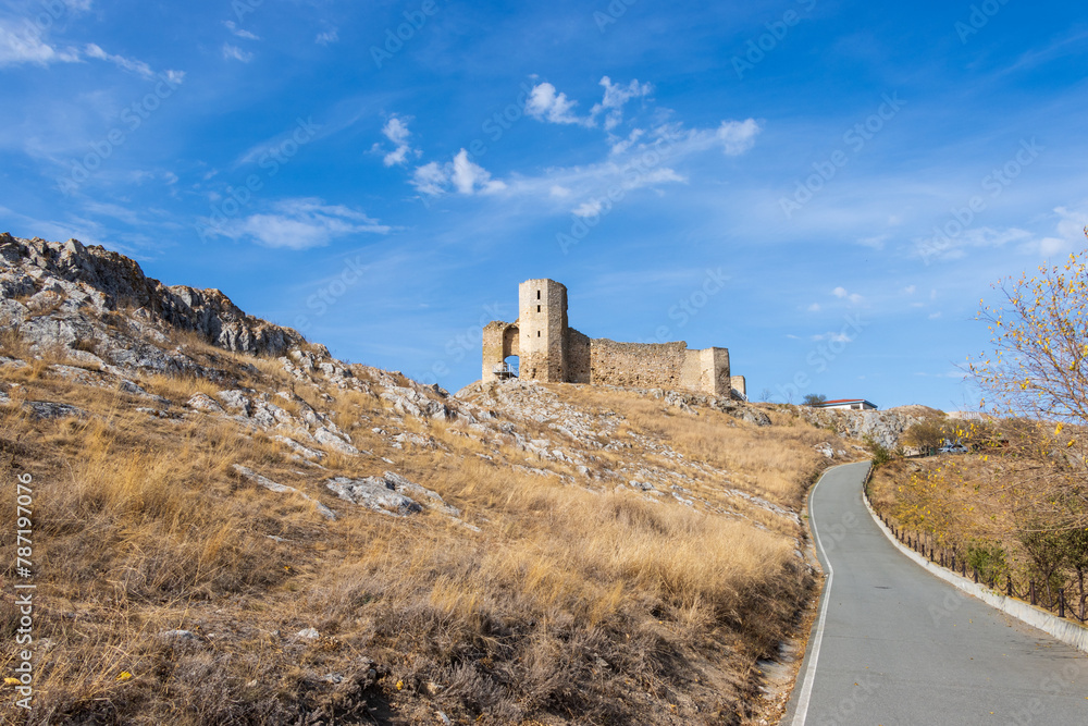 Landscape of The Enisala Medieval Fortress located near Jurilovca in Tulcea, Romania.
