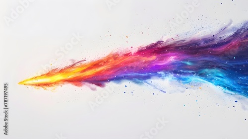 A multicolored comet with many tails. Art on a perfectly white background.  photo