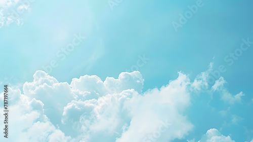 Blue sky background and white clouds soft focus and copy space horizontal shape : Generative AI