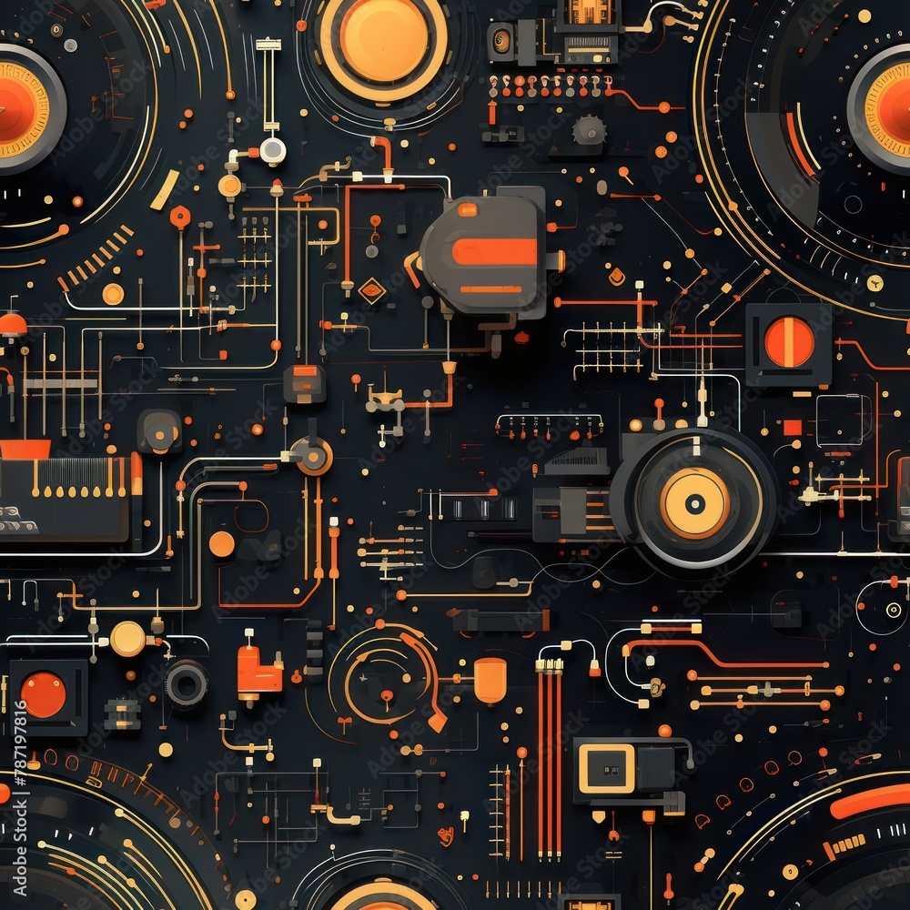 Fototapeta premium seamless pattern of futuristic technology illustrations, showcasing sleek and innovative elements