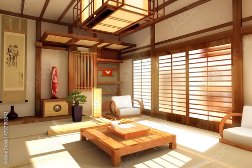 Japanese interior design of modern living room