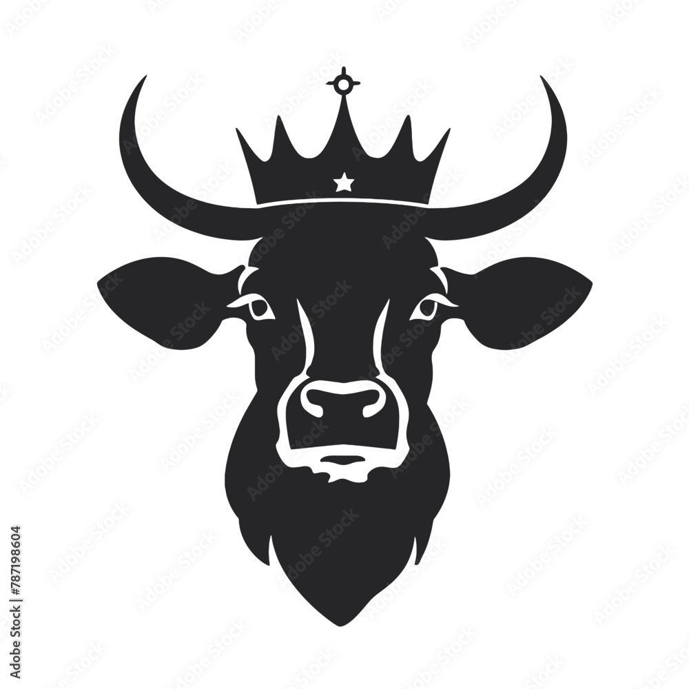 Fototapeta premium Cow head with horns logotype engraving style isolated vector illustration