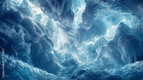 Imagine a surreal landscape made entirely of brittle ice structures ,close-up,ultra HD,digital photography photo