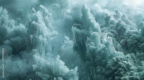 Imagine a surreal landscape made entirely of brittle ice structures  close-up ultra HD digital photography