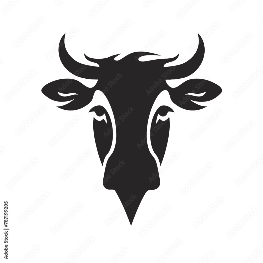 Obraz premium Cow head with horns logotype engraving style isolated vector illustration