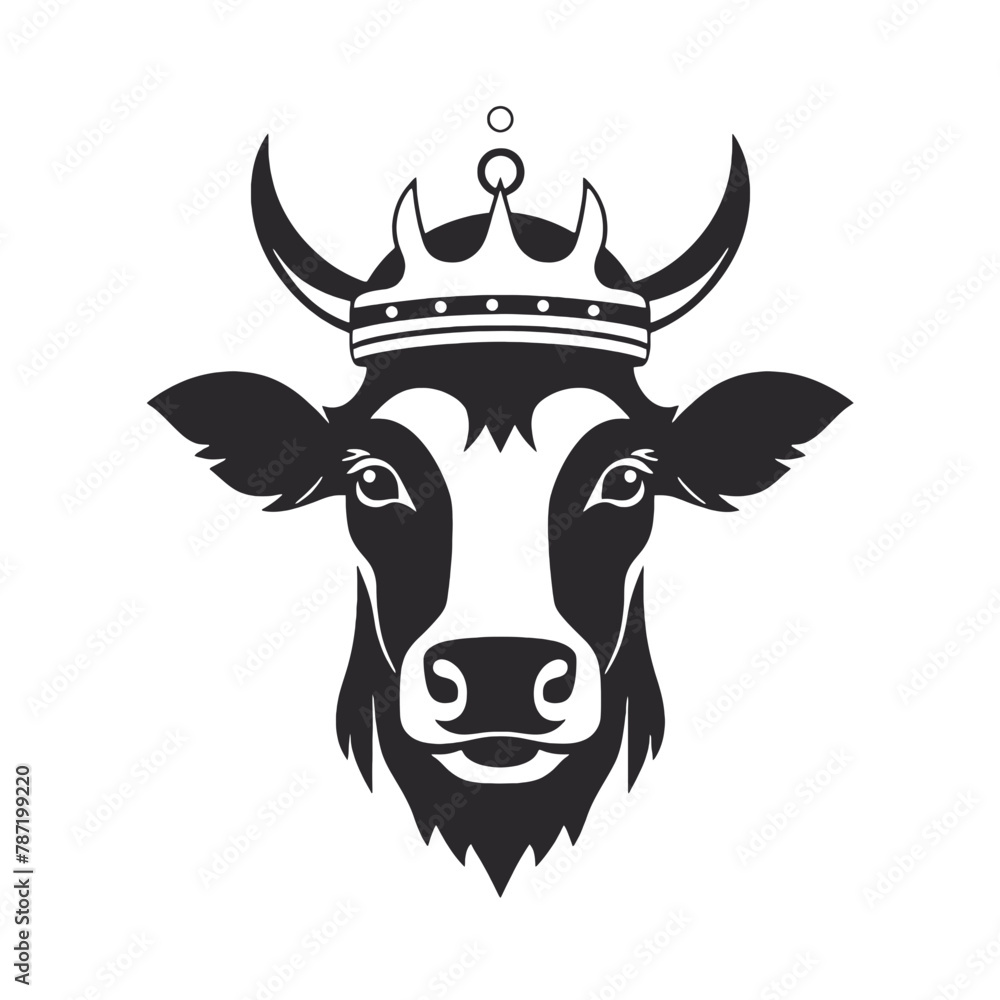 Fototapeta premium Cow head with horns logotype engraving style isolated vector illustration