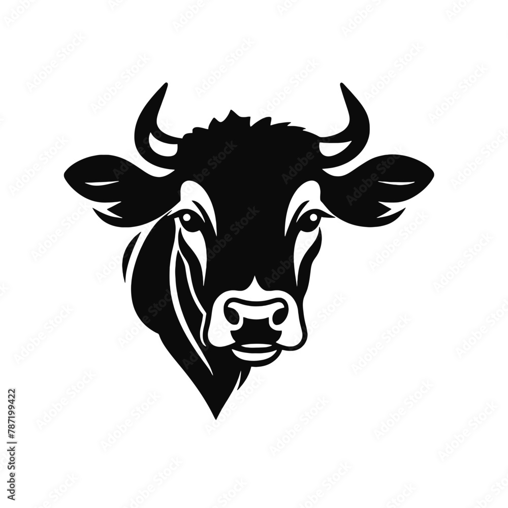 Cow head with horns logotype engraving style isolated vector illustration