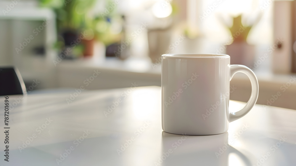 White desk table with copy space supplies and coffee mug Front view workspace and copy space : Generative AI White desk table with copy space supplies and coffee mug Front view workspace and copy space : Generative AI