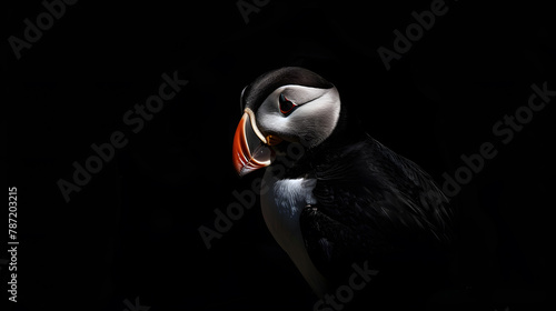 Atlantic puffin Fratercula arctica from Norway portrait with negative space nesting : Generative AI photo
