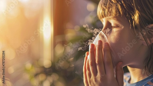 World Asthma Day, photo of a boy breathing with an inhaler © Nastya