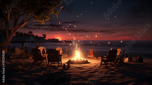 Experience a beachside bonfire with AI-generated friends, sharing stories and enjoying the warmth