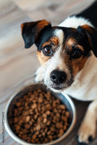 dog eats food close-up. selective focus