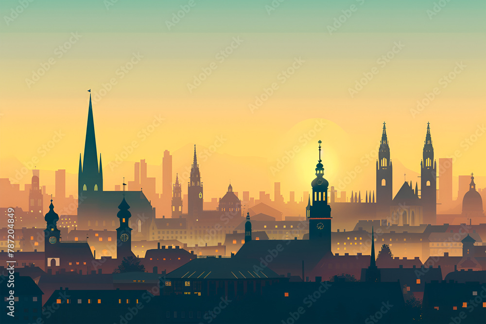 Munich flat vector skyline illustration