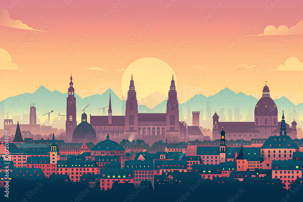 Naklejka premium Munich flat vector skyline illustration