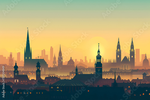 Munich flat vector skyline illustration