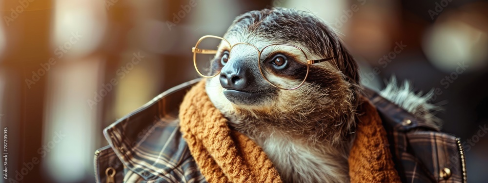 Obraz premium sloth in glasses. selective focus