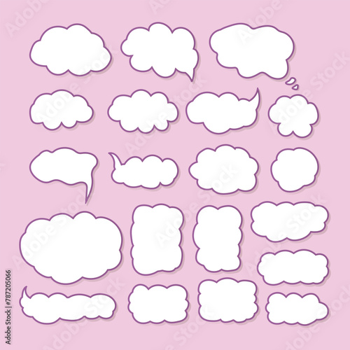 Set of speech bubble. Collection of colorful hand drawn comic speech bubble, symbols and arrow doodle style isolate. Vector illustration for sticker, print.