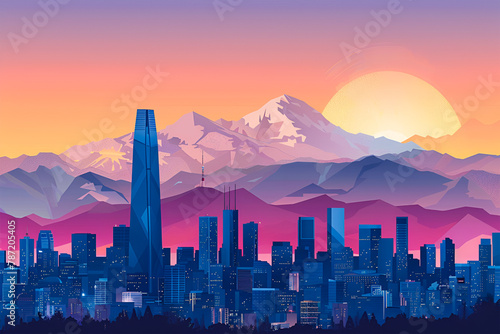 Santiago, Chile. Flat vector skyline illustration of Chile's capital city.