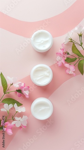 Top of view white cream jar container skincare makeup treatment story background