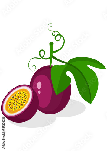Passion fruit with green leaves
