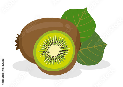 Fresh kiwi with green leaves