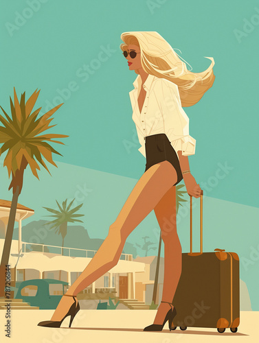 Blonde, Motel, California, Flat Wind illustration, Business style