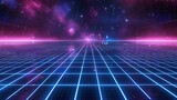 3D grid background with neon blue and purple lines. Generate AI image