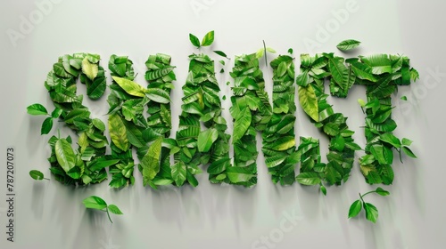 the word sustainability written in letters made of green leaves. hyper realistic 