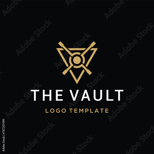Initial Letter V Vault with Gear Door Handle For Bank Security Storage Vault Logo Design