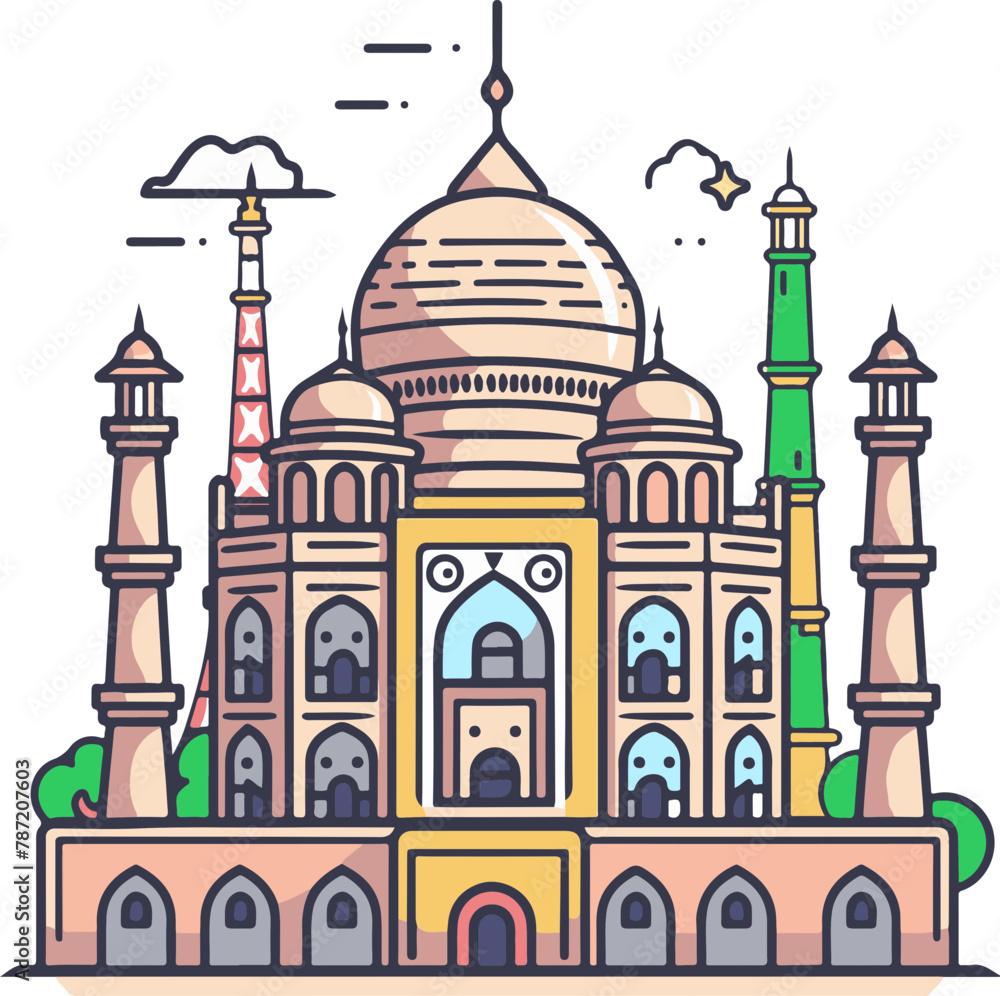 Iconic Taj Mahal Illustration in Stylized Art