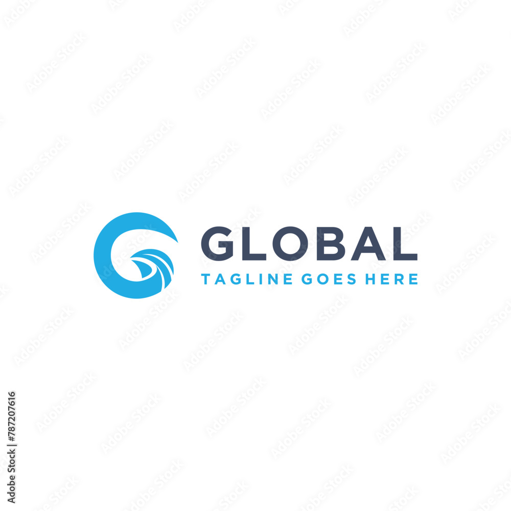 Initial Letter G with Ocean Wave Shape Line Art Logo Design