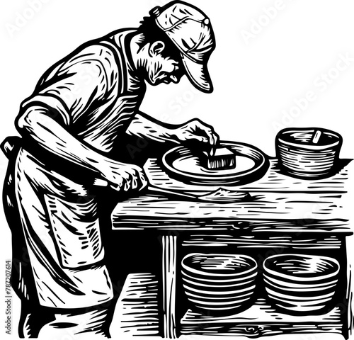 An artisan engrossed in crafting a pottery vase, hands caressing the clay into shape, reflecting the deep concentration and passion for the craft.