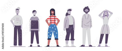 election day concept woman in usa flag costume standing out from people individual concept horizontal